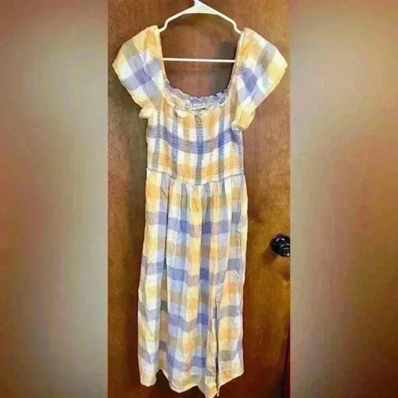 Arizona Jean Co Women’s checkered orange purple flowy dress size medium - Picture 1 of 4